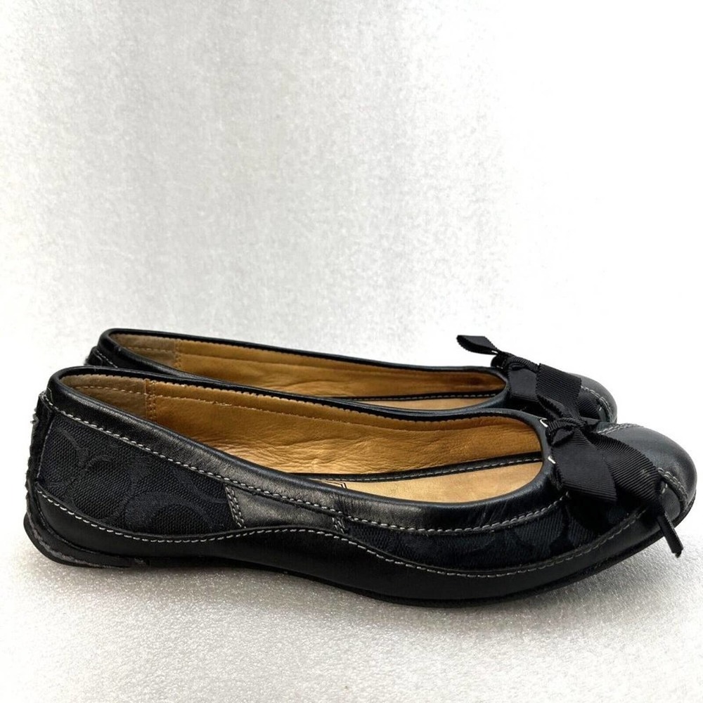 COACH Sarah Signature Monogram Flats Womens 7 Driving Moccasins Black